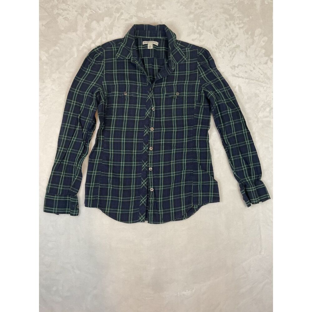 Banana Republic Women’s XS Classic Fit Flannel Button Up Shirt Green Plaid